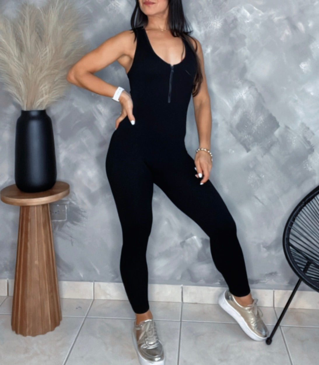 ZIP UP RIBBED JUMPSUIT