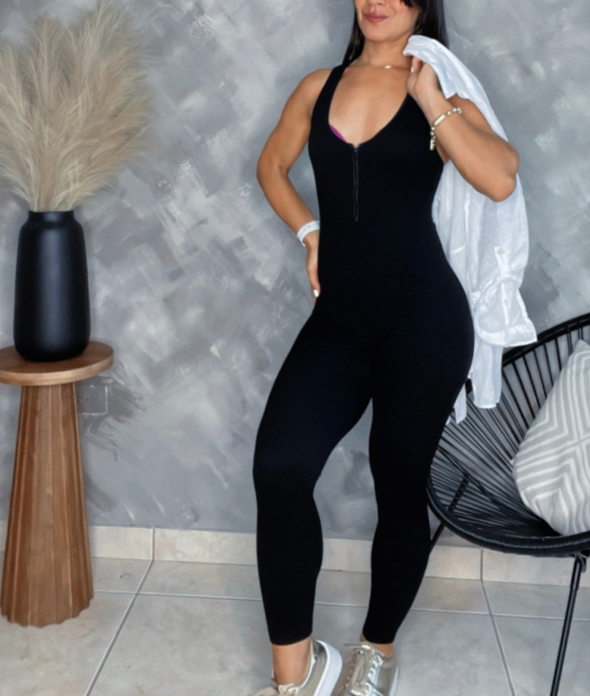 ZIP UP RIBBED JUMPSUIT