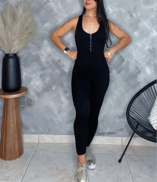 ZIP UP RIBBED JUMPSUIT